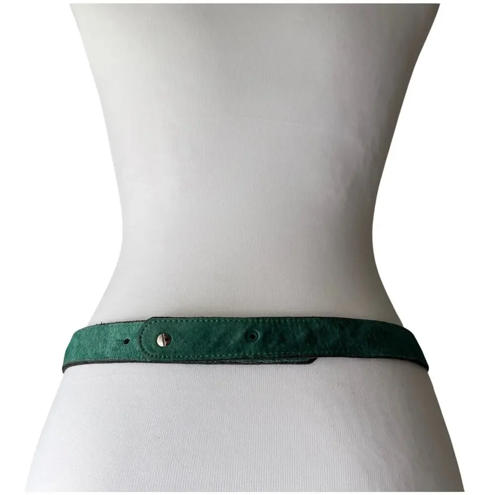Vintage ‘90s Leatherock Green Leather Belt w/ Black Stone & Silver Detail